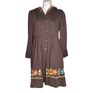Aunt Wanda Womens Jacket Sz Small Brown Floral Embroidered Hooded Anthropologie